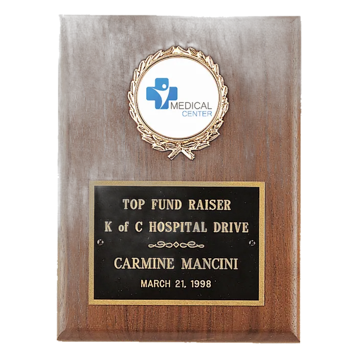 American Walnut Plaque w/Black Plate, 2" Insert Holder (Insert sold separately), 4 1/2" x 6"