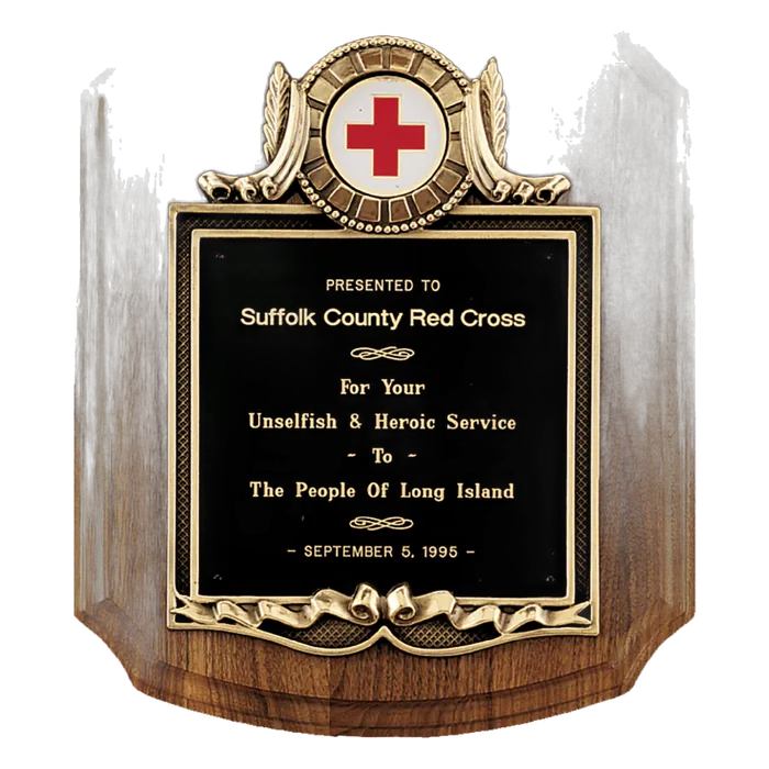 Walnut Plaque w/Gold Frame, Black Plate, 2" Insert Holder (insert not included), 10 1/2" x 13"