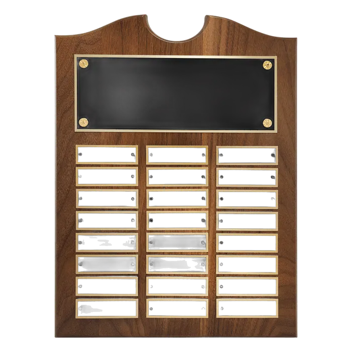 American Walnut Perpetual Plaque-24 Laser Black Brass Plates 7/8" x 2 3/4"