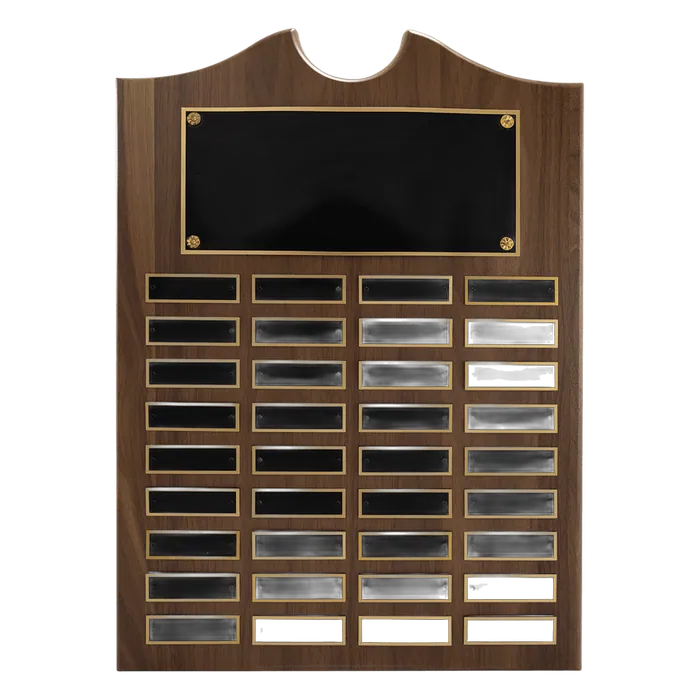 American Walnut Perpetual Plaque-36 Laser Black Brass Plates 7/8" x 2 3/4"