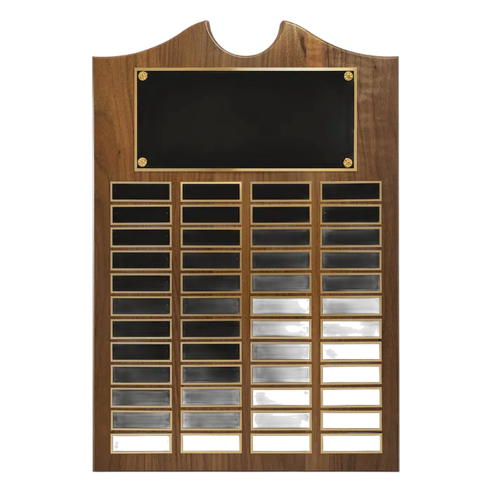 American Walnut Perpetual Plaque-48 Laser Black Brass Plates 7/8" x 2 3/4"