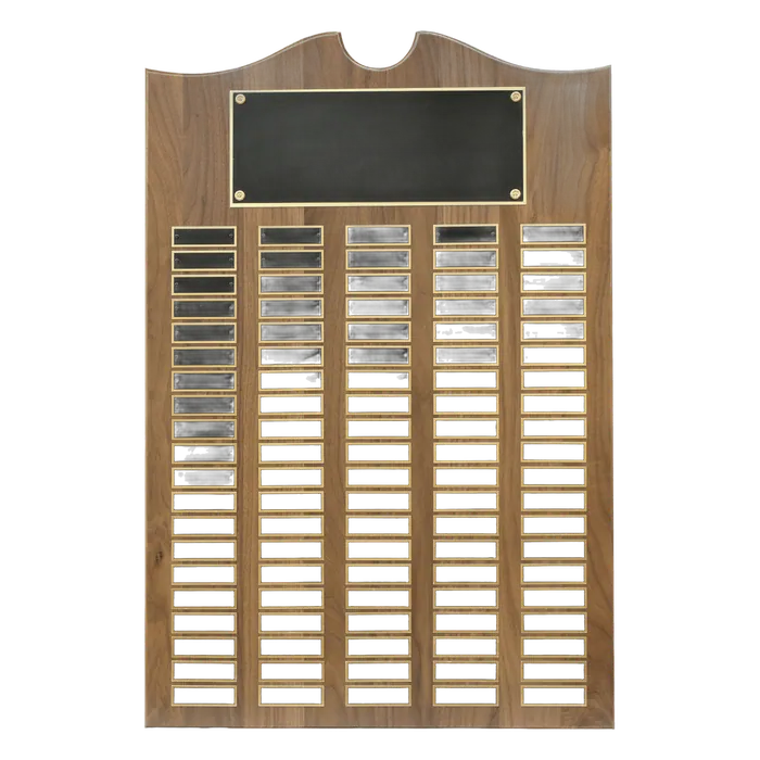 American Walnut Perpetual Plaque-100 Laser Black Brass Plates 7/8" x 2 3/4"