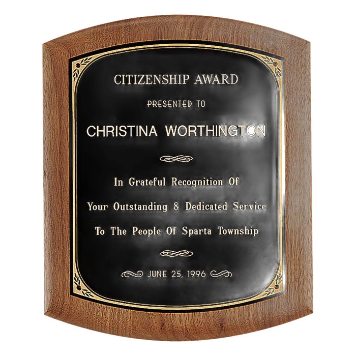 American Walnut Plaque with Black Brass Plate, 7 1/2" x 8 1/2"