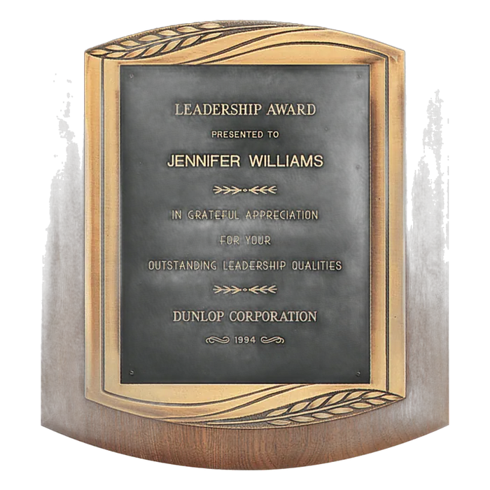 American Walnut Plaque with Antique Bronze Frame and Black Brass Plate