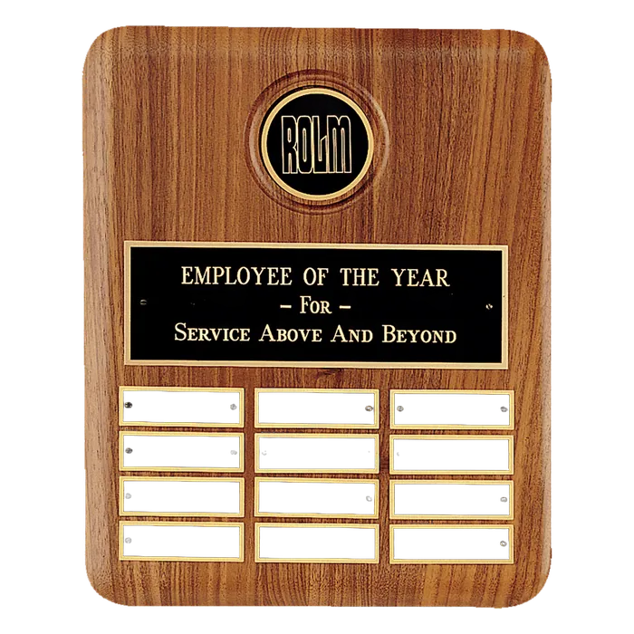 American Walnut 12 Plate Perpetual Plaque w/2 1/2" Black Brass Disc, Brass Plate