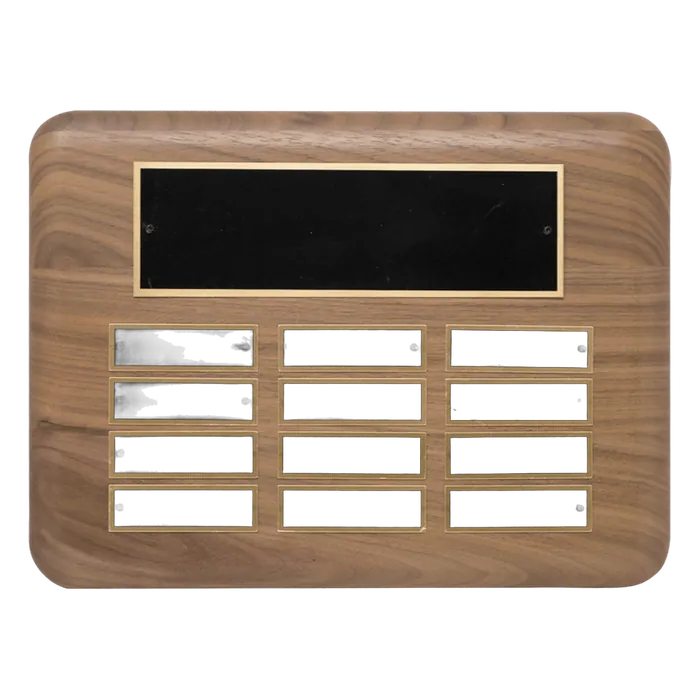 American Walnut Perpetual Plaque-12 Plates 7/8" x 2 3/4" (Roster Series)