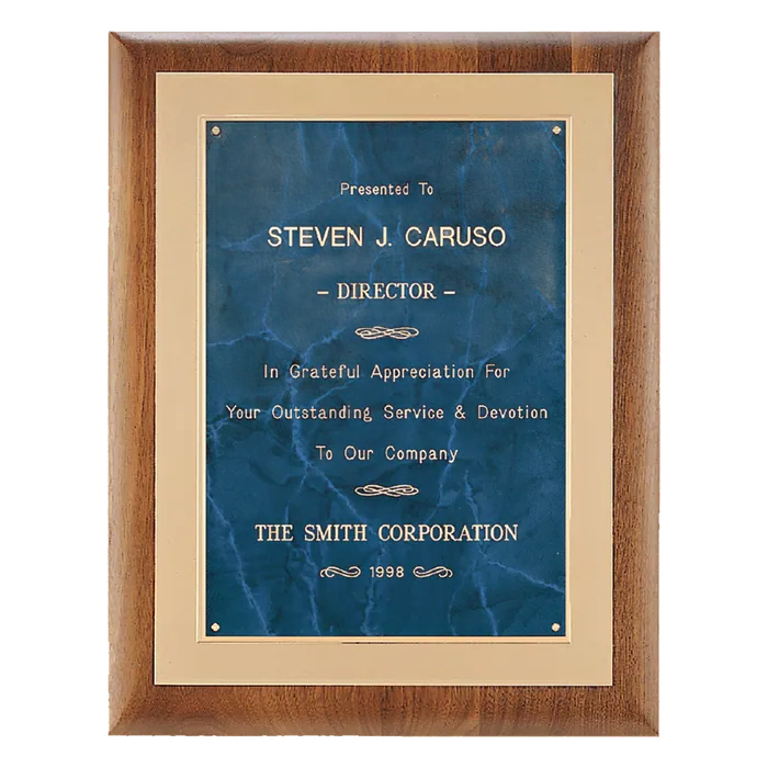 Walnut Frame with Brushed Gold Metal Back and Sapphire Marble Plate