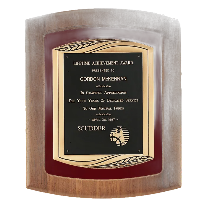 Walnut Frame w/Maroon Velour Backing/Antique Bronze Frame and Black Brass Plate