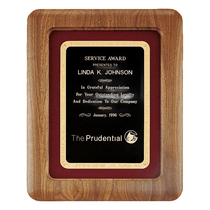 American Walnut Airflyte Frame w/Maroon Velour & Black Florentine LaserFX Plate, 12" x 15"