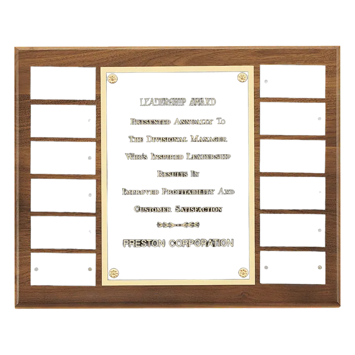 American Walnut Plaque, Center Plate & 12 Plates 1 1/2" x 3" (Perpetual Series)