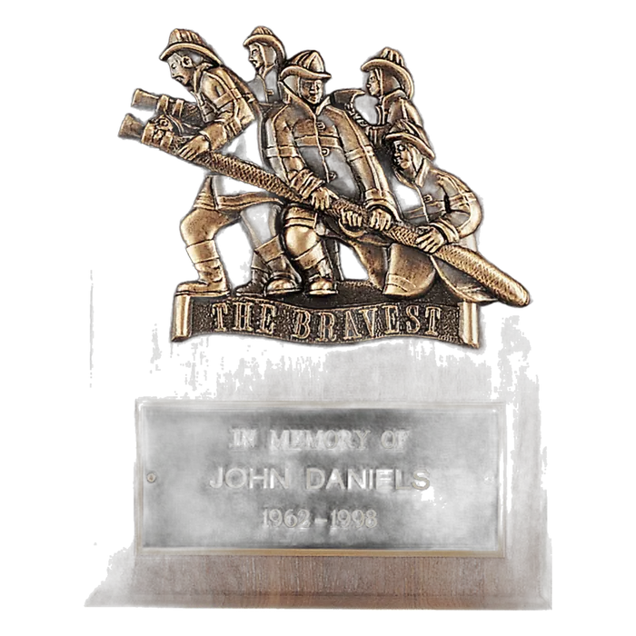 Walnut Plaque, Bronze Cast Fire Department "Bravest"/Black Brass Plate (Wexford)