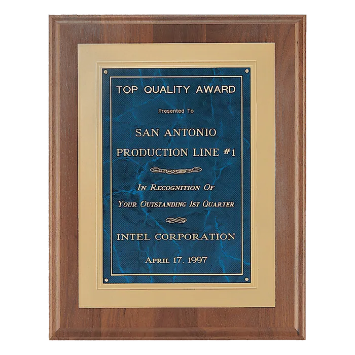 American Walnut Plaque with Sapphire Marble Plate, 12" x 15"