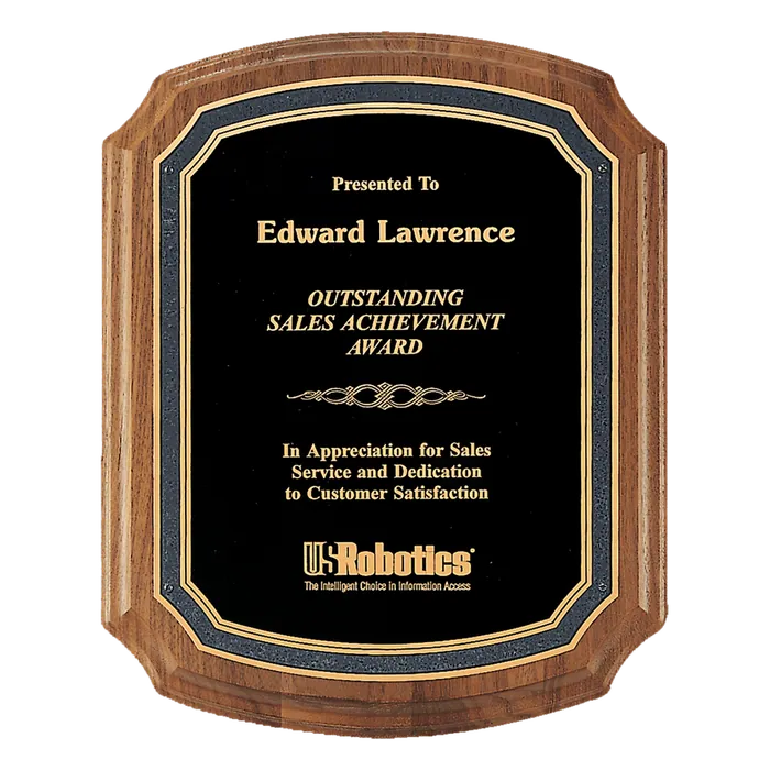 American Walnut Plaque with Black Textured Florentine Plate, 10 1/2" x 13"