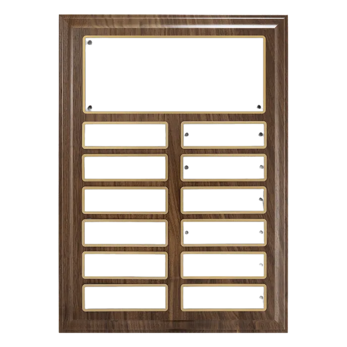 American Walnut Perpetual Plaque-12 Plates 1" x 3 1/4", 9" x 12", Style P3304