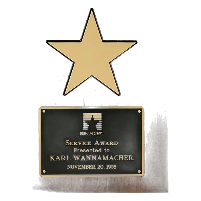 Solid Walnut Plaque with Gold Aluminum Star and Black Brass Plate