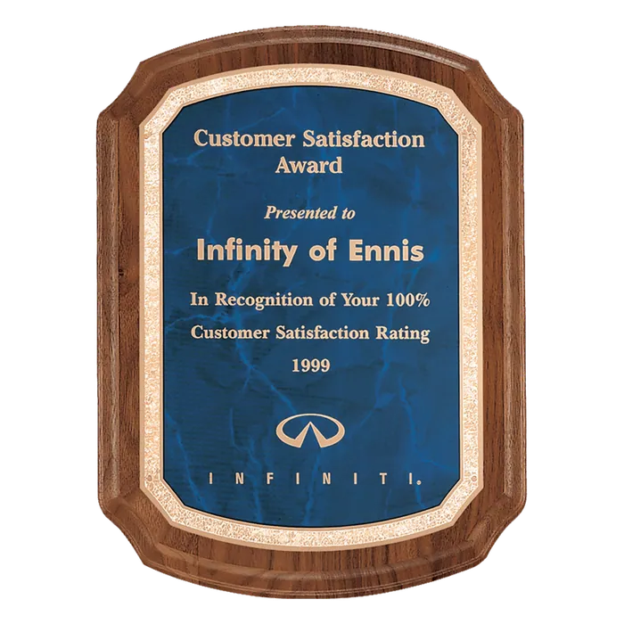 American Walnut Plaque with Sapphire Marble Plate, 7" x 8"