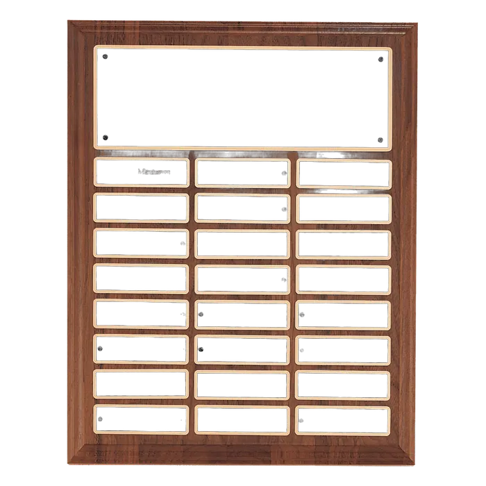 Solid Walnut Plaque-24 Sapphire Marble Plates 1" x 1 3/4" (Perpetual Series)