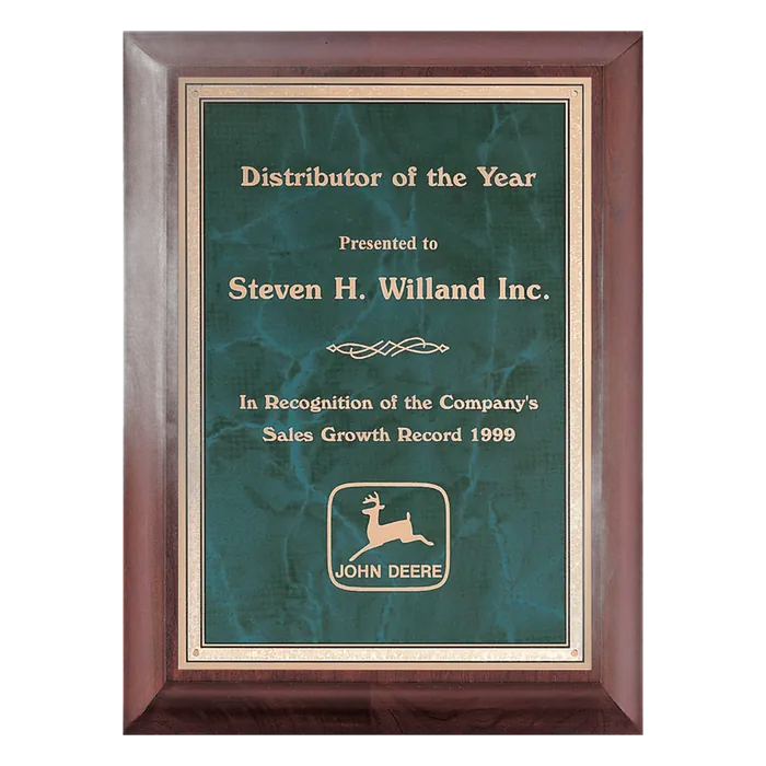 Cherry Finish Plaque with Emerald Marble Plate, 8" 10"