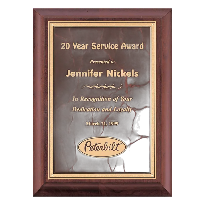 Cherry Finish Plaque with Ruby Marble Plate, 9" x 12"