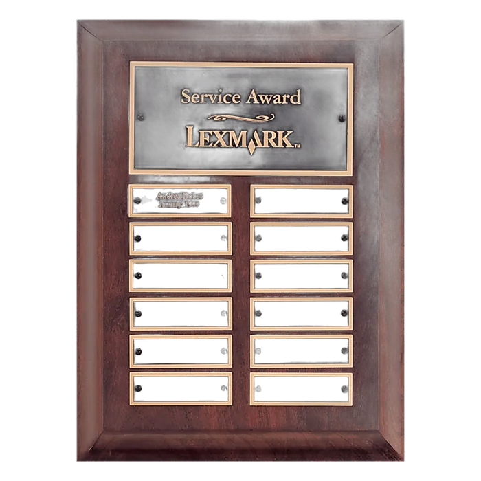 Cherry Finish Perpetual Plaque with 12 Black Brass Plates