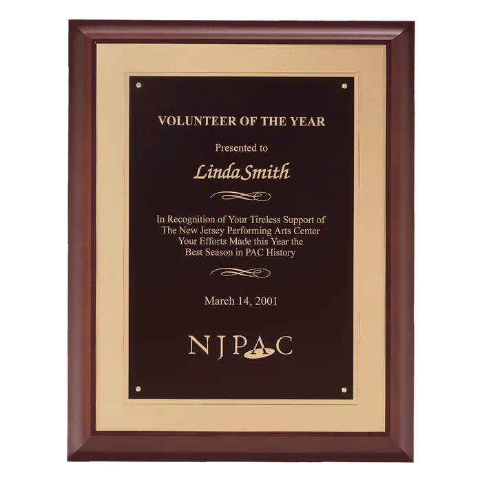 Cherry Finish Plaque with Black Brass Plate on a Gold Embossed Back Plate