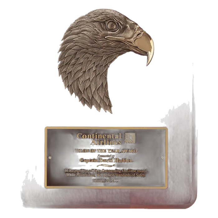 Antique Bronze Eagle Casting on Rosewood Piano Finish Plaque/Black Brass Plate, 10 1/2" x 13"