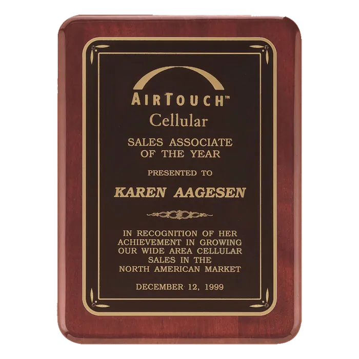 Rosewood Piano Finish Plaques with Black Florentine Designer LaserFX Plates, 7" x 9", Style P3756