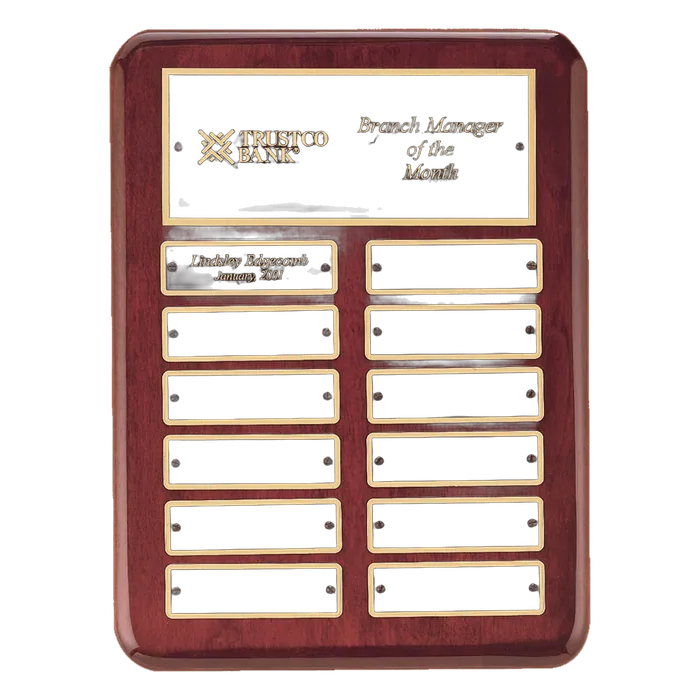 Rosewood Piano Finish Perpetual Plaque-12 Plates 1" x 3 1/4"