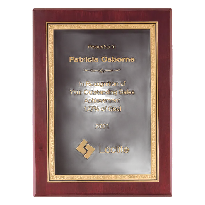 Rosewood Piano Finish Plaque with Florentine Design Plate, 7" x 9", Style P3806