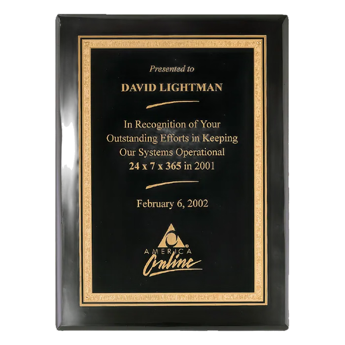 Black Piano Finish Plaque with Florentine Design Plate, 11" x 14", Style P3819