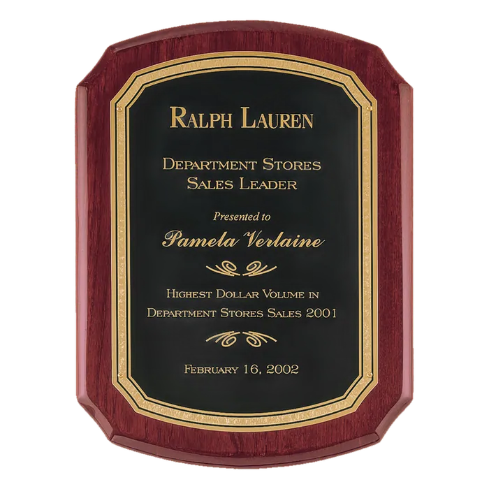 Rosewood Piano Finish Plaque with Florentine Design Plate, 9" x 12", Style P3831