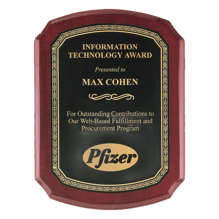 Rosewood Piano Finish Plaque with Florentine Design Plate, 11" x 15", Style P3838