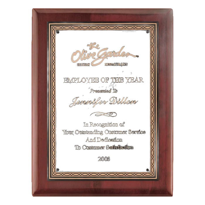 Rosewood Piano Finish Plaque with Florentine Design Plate, 8" x 10 1/2", Style P3912