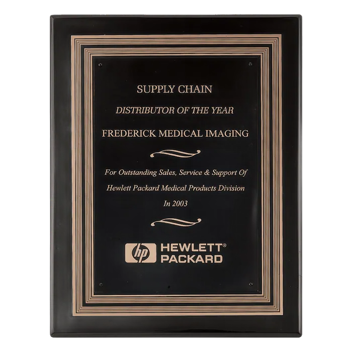 Black Piano Finish Plaque with Black & Gold Embossed Black Plate