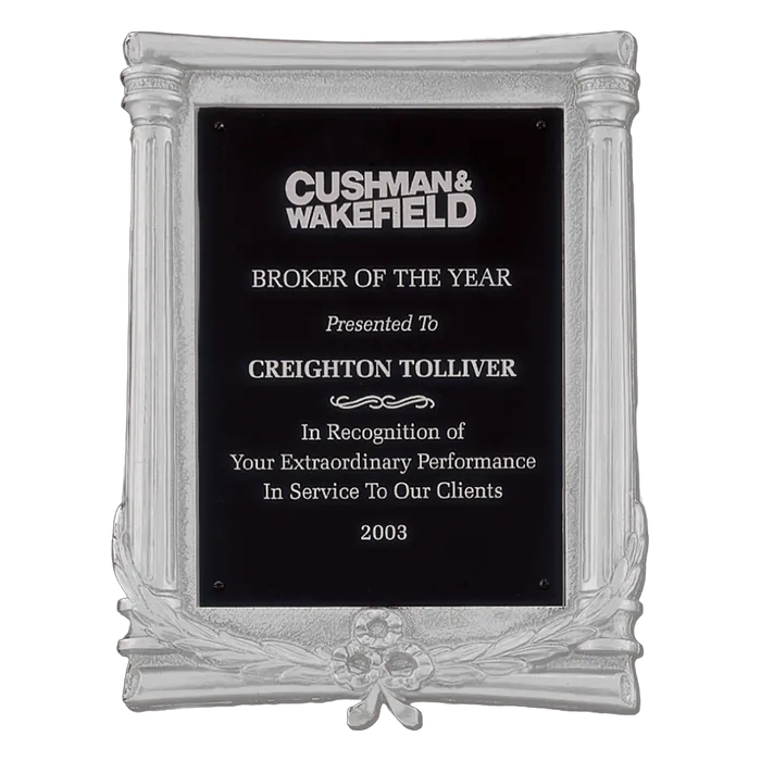 Black Piano Finish Plaque with Antique Silver Finish Frame Casting/Black Plate