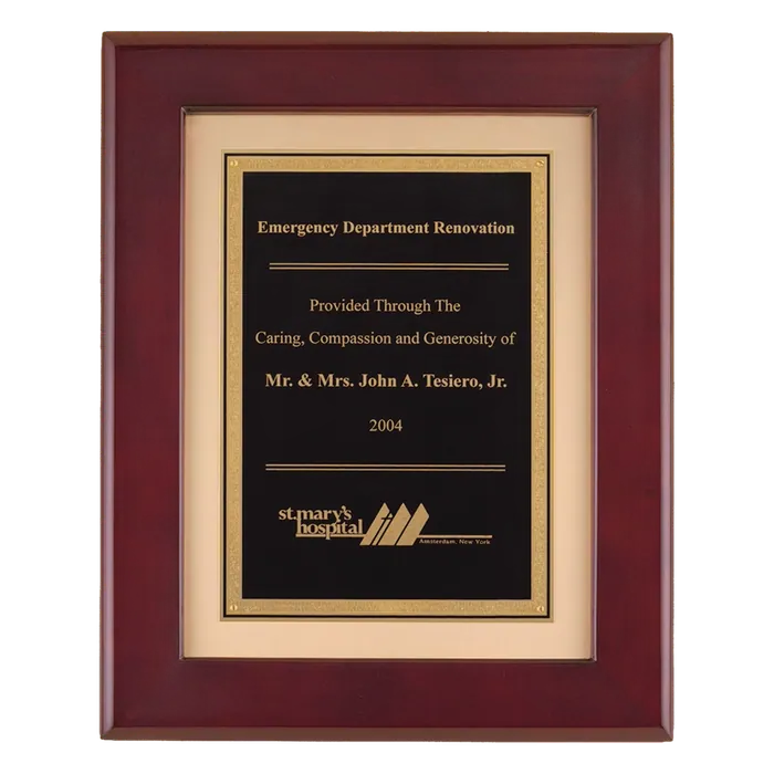 Rosewood Piano Finish Airflyte Frame w/Black LaserFX Plate,Gold Metal Background