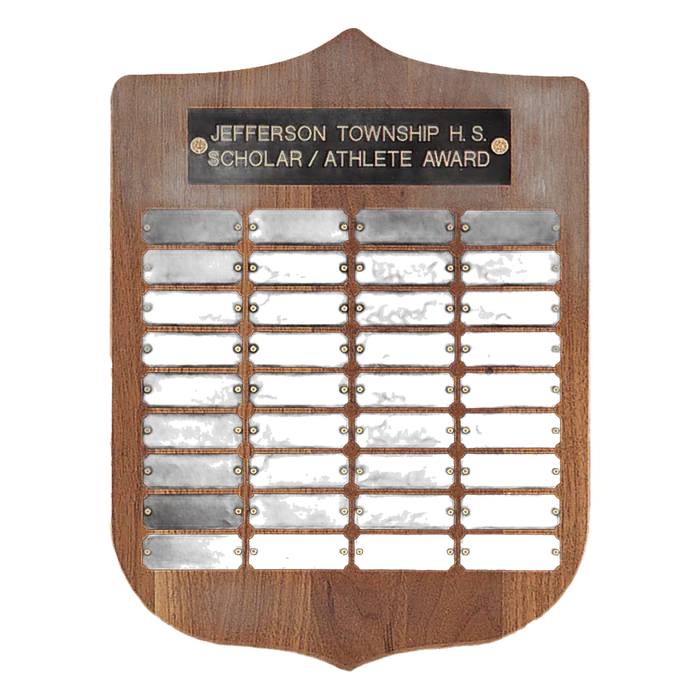American Walnut Shield Perpetual Plaque-36 Plates 7/8" x 2 1/2"
