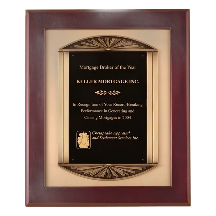 Rosewood Piano Finish Airflyte Frame, Black LaserFX Plate on Gold Metal Backing