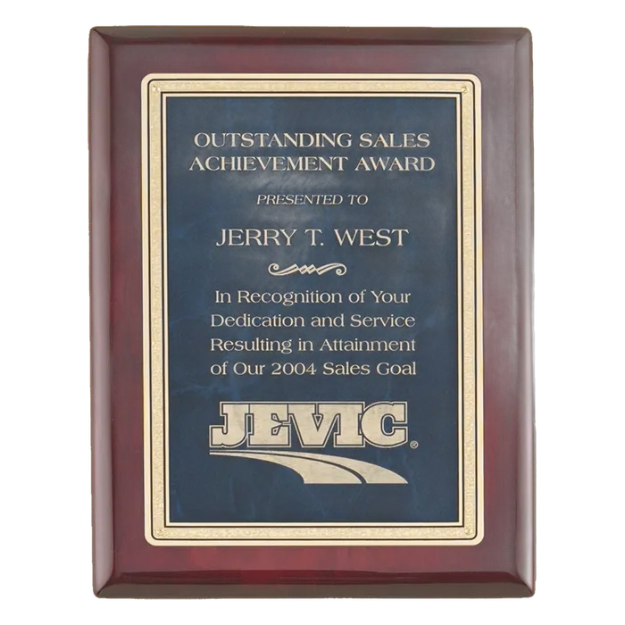 Rosewood Piano Finish Plaques with Sapphire Marble Florentine Design Plate, 9" x 12"