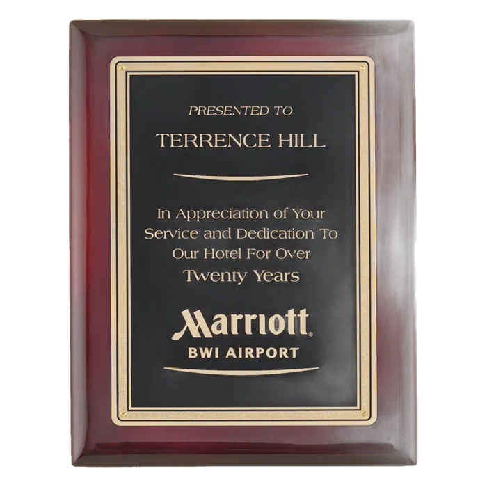 Rosewood Piano Finish Plaque with Florentine Design Plate, 7" x 9", Style P4155