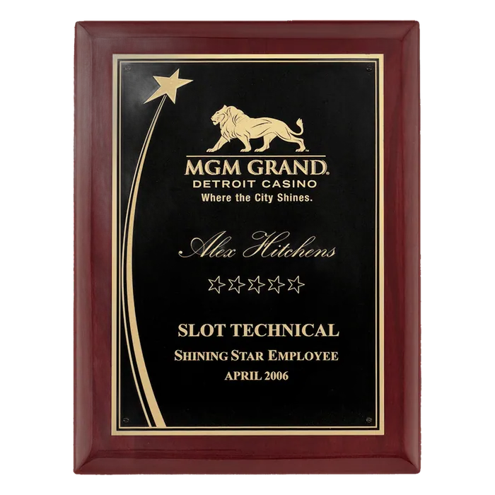 Rosewood Piano Finish Plaque with Shooting Star Accent Plate, 9" x 12"