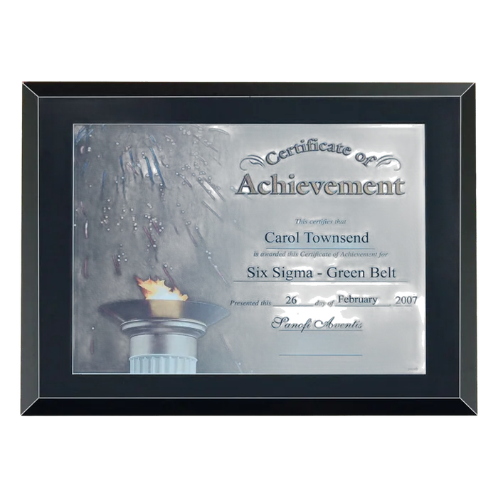 Black Glass Certificate Plaque with Easy Open/Close Backing