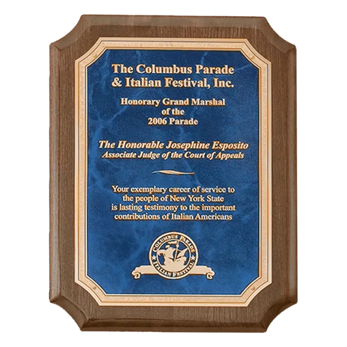 Walnut Piano Finish Plaque with Sapphire Marble Florentine Border Plate, 9" x 12", Style P4212