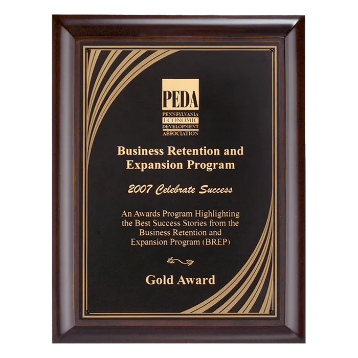 Cherry Finish Plaque with Black Cascading Gold Swirl Design Plate, 11" x 14"