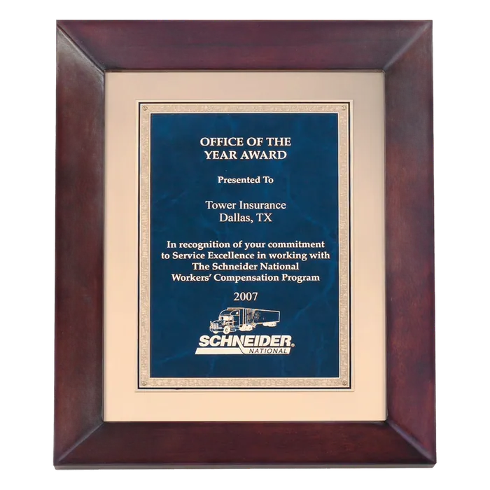 Cherry Finish Frame w/Sapphire Marble Florentine Plate, Brushed Gold Metal Back