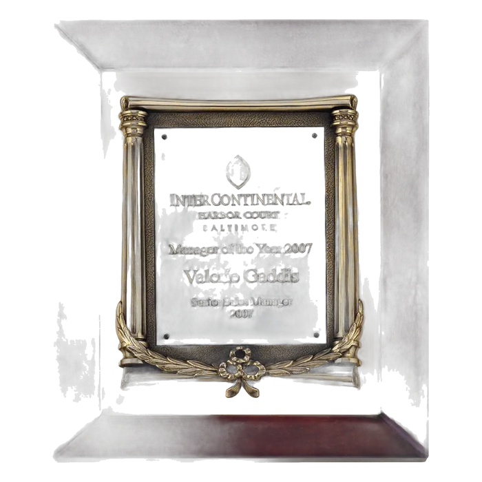 Cherry Finish Frame/Antique Bronze Metal Frame on Brushed Gold Metal Background