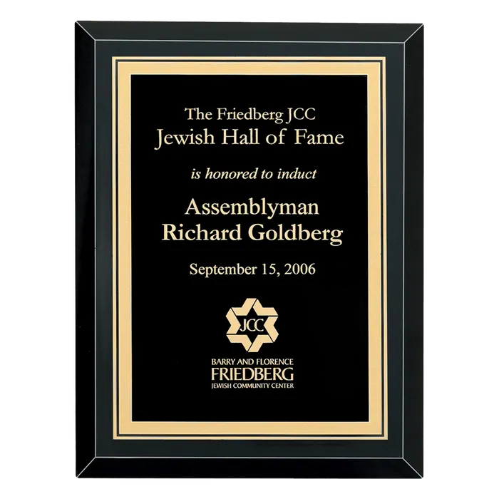 Black Glass Plaque with Florentine Design Plate, 7" x 9"