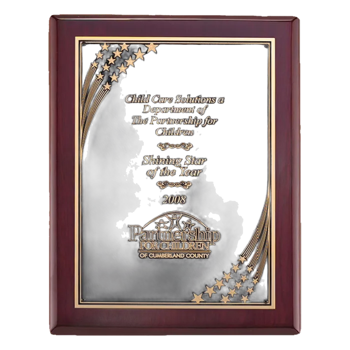 Rosewood Piano Finish Plaque with Florentine Design Plate, 9" x 12", Style P4452