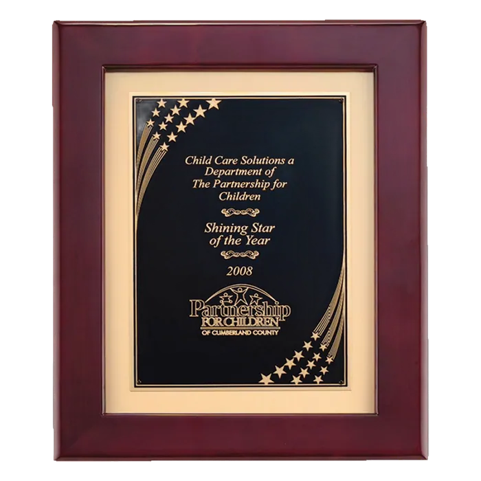 Rosewood Piano Finish Frame Plaque with Gold Metal Back/Florentine Plate