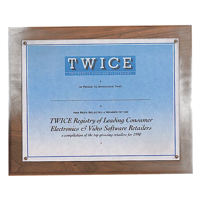 Solid Walnut Certificate Plaque with Plexiglass Cover